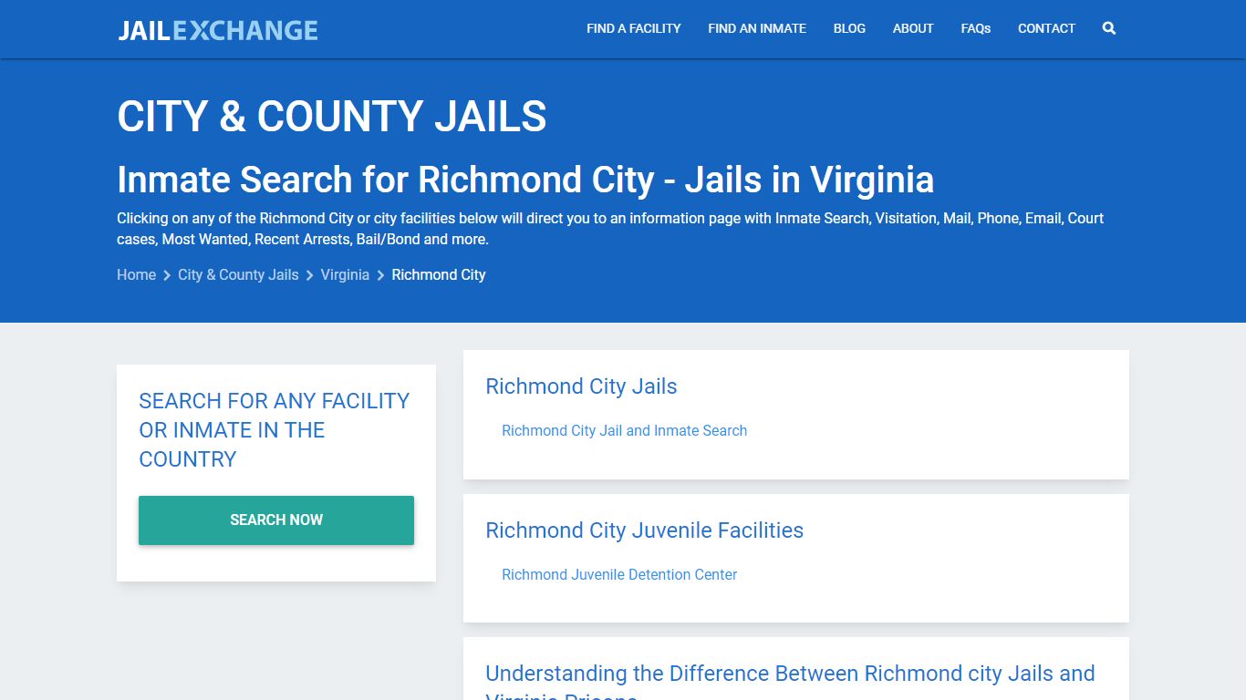 Inmate Search for Richmond City | Jails in Virginia - Jail Exchange